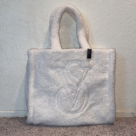 Victoria's Secret Handbags - Victoria’s Secret White Fluffy Tote Bag NWOT